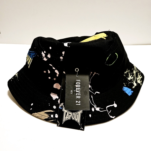 Tapout Mens Paint Splatter Embroidered Black Bucket Hat One Size NWT - Picture 5 of 7